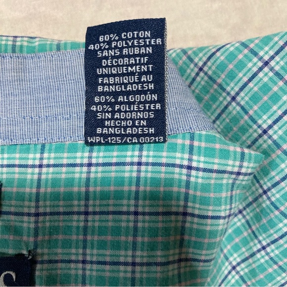 Chaps by Ralph Lauren Stretch Easy Care Plaid Button Up Shirt | Navy Blue Check - Picture 7 of 15